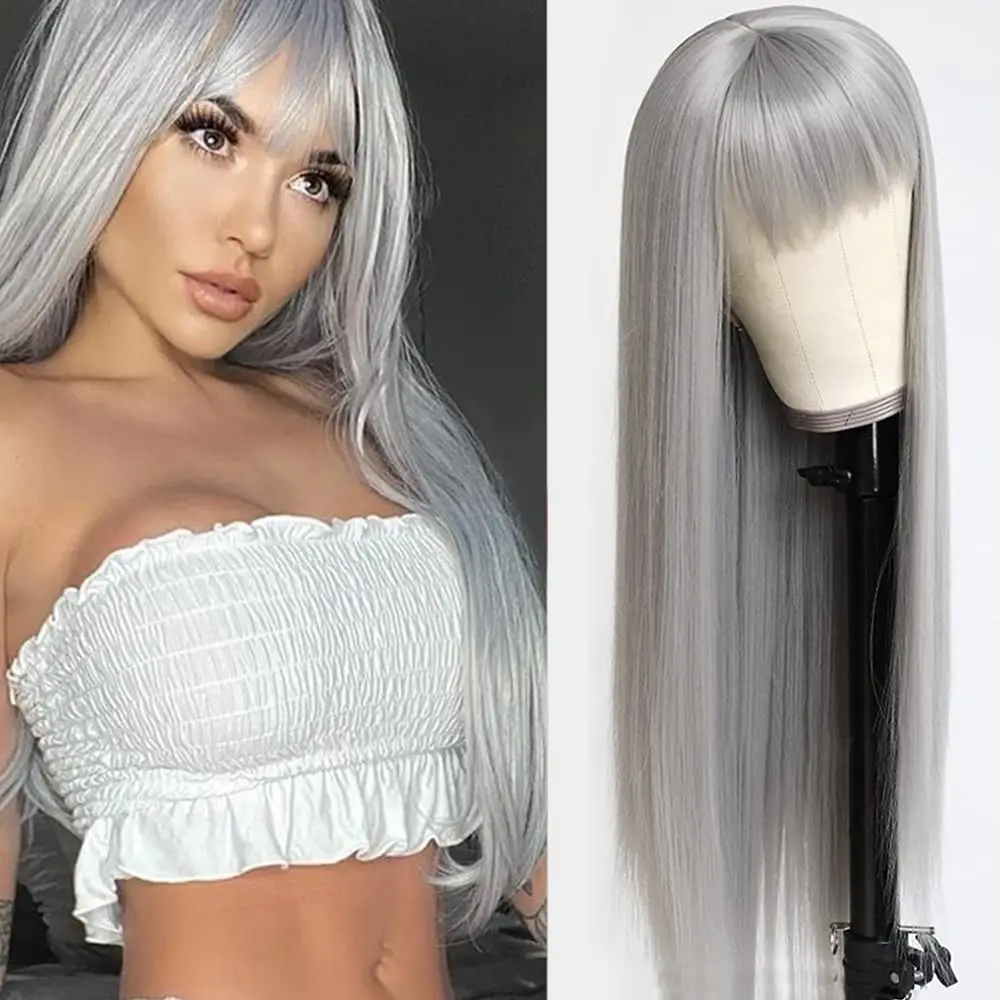 Grey Hair Color Long Straight Wigs with Bangs Natural Grey Colored Synthetic Hair No Lace Wigs for Women
Grey Hair Color Long Straight Wigs with Bangs Natural Grey Colored Synthetic Hair No Lace Wigs for Women