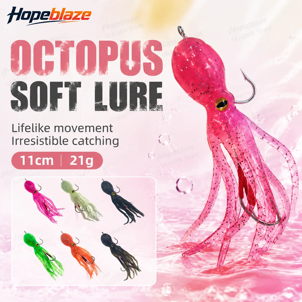 Hopeblaze 11cm 21g Bionic Octopus Soft Lure Luminous Squid Bait with Dual Hooks for Saltwater Night Fishing Sea Bass Grouper
Hopeblaze 11cm 21g Bionic Octopus Soft Lure Luminous Squid Bait with Dual Hooks for Saltwater Night Fishing Sea Bass Grouper