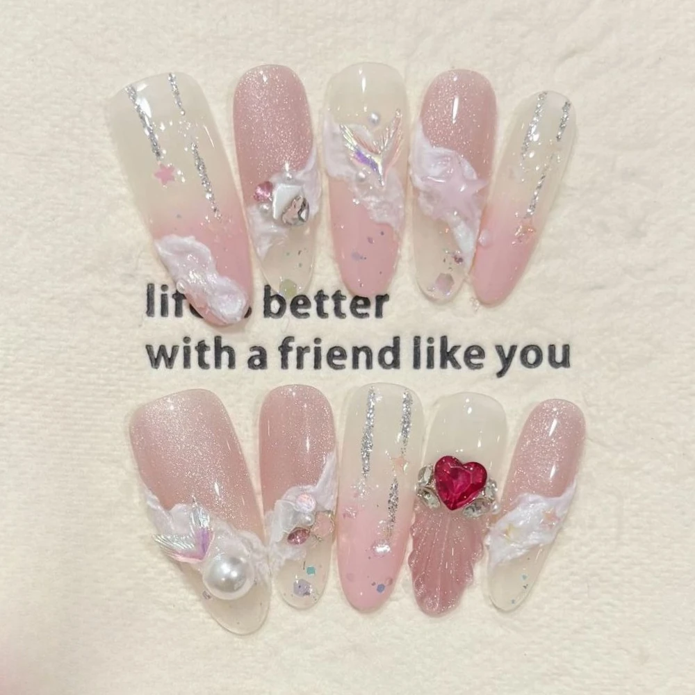 10Pcs Long Oval Gentle Pink Fishtail Cat Eye Fake Nail Detachable Light Luxury Almond Nail Set Heart-shaped Diamond Fashion Nail
10Pcs Long Oval Gentle Pink Fishtail Cat Eye Fake Nail Detachable Light Luxury Almond Nail Set Heart-shaped Diamond Fashion Nail