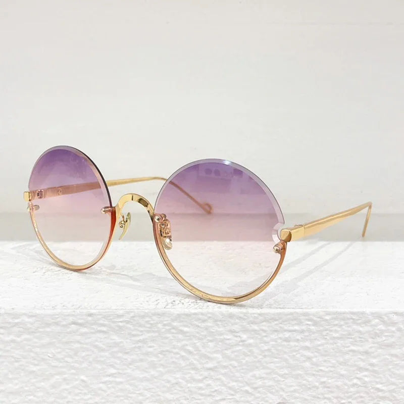 5101S Round Ladies Rimless Sunglasses Designer Brand Half Frame Gradient Handmade Uv400 Outdoor Gold Alloy Eyeglasses with case
5101S Round Ladies Rimless Sunglasses Designer Brand Half Frame Gradient Handmade Uv400 Outdoor Gold Alloy Eyeglasses with case