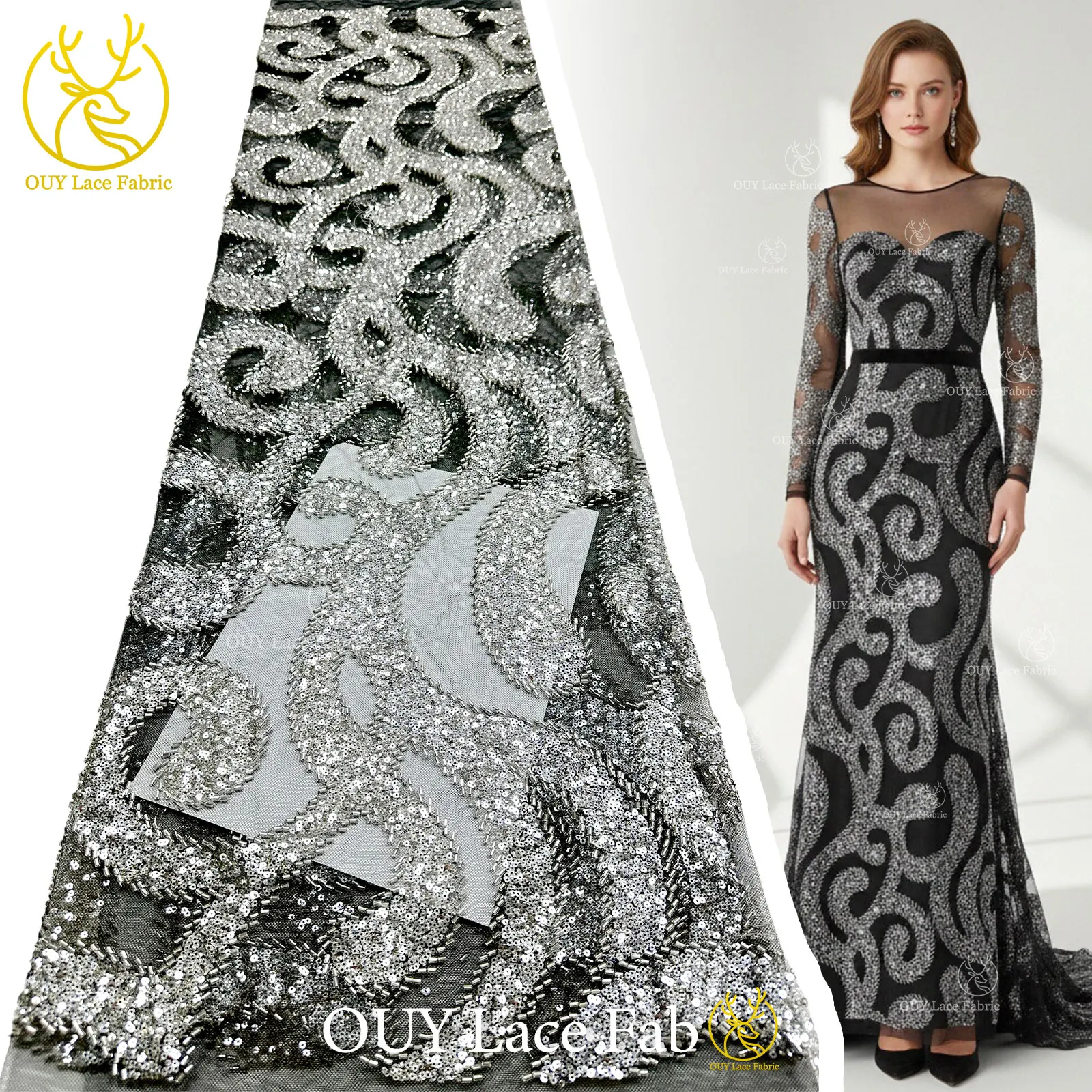 Luxury Black French Beaded Sequins Lace Fabric 2026 High Quality African Tulle Lace Fabric For Nigerian Women Party Dress Sewing
Luxury Black French Beaded Sequins Lace Fabric 2026 High Quality African Tulle Lace Fabric For Nigerian Women Party Dress Sewing