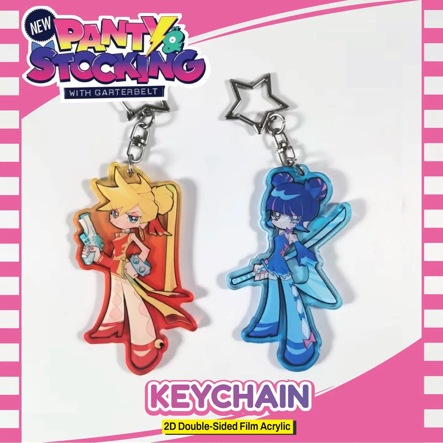Panty & Stocking with Garterbelt Keychain, 2D Double-Sided Coated Acrylic, 2DAcrylic Keychain, Double-Sided Printed Key Ring.
Panty & Stocking with Garterbelt Keychain, 2D Double-Sided Coated Acrylic, 2DAcrylic Keychain, Double-Sided Printed Key Ring.