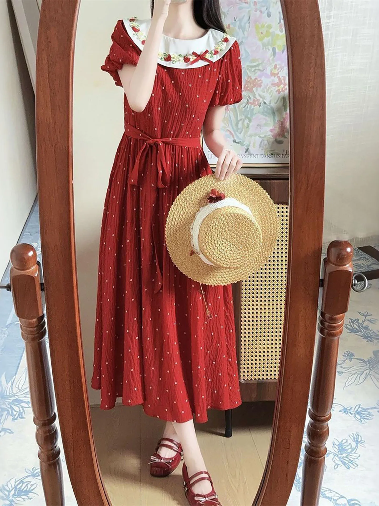 Summer Floral Doll Collar Waist Cinched Short Sleeve Dress Women's School Style Midi Dress Soft Medium Fabric College Wind
Summer Floral Doll Collar Waist Cinched Short Sleeve Dress Women's School Style Midi Dress Soft Medium Fabric College Wind