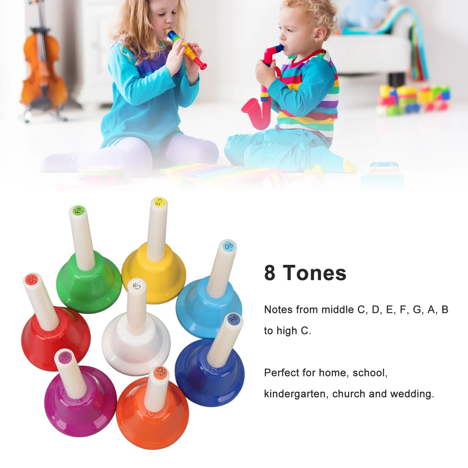 Hand Bell Set Colorful 8 Note Musical Alloy Handbells For Children Adult Wedding
Hand Bell Set Colorful 8 Note Musical Alloy Handbells For Children Adult Wedding