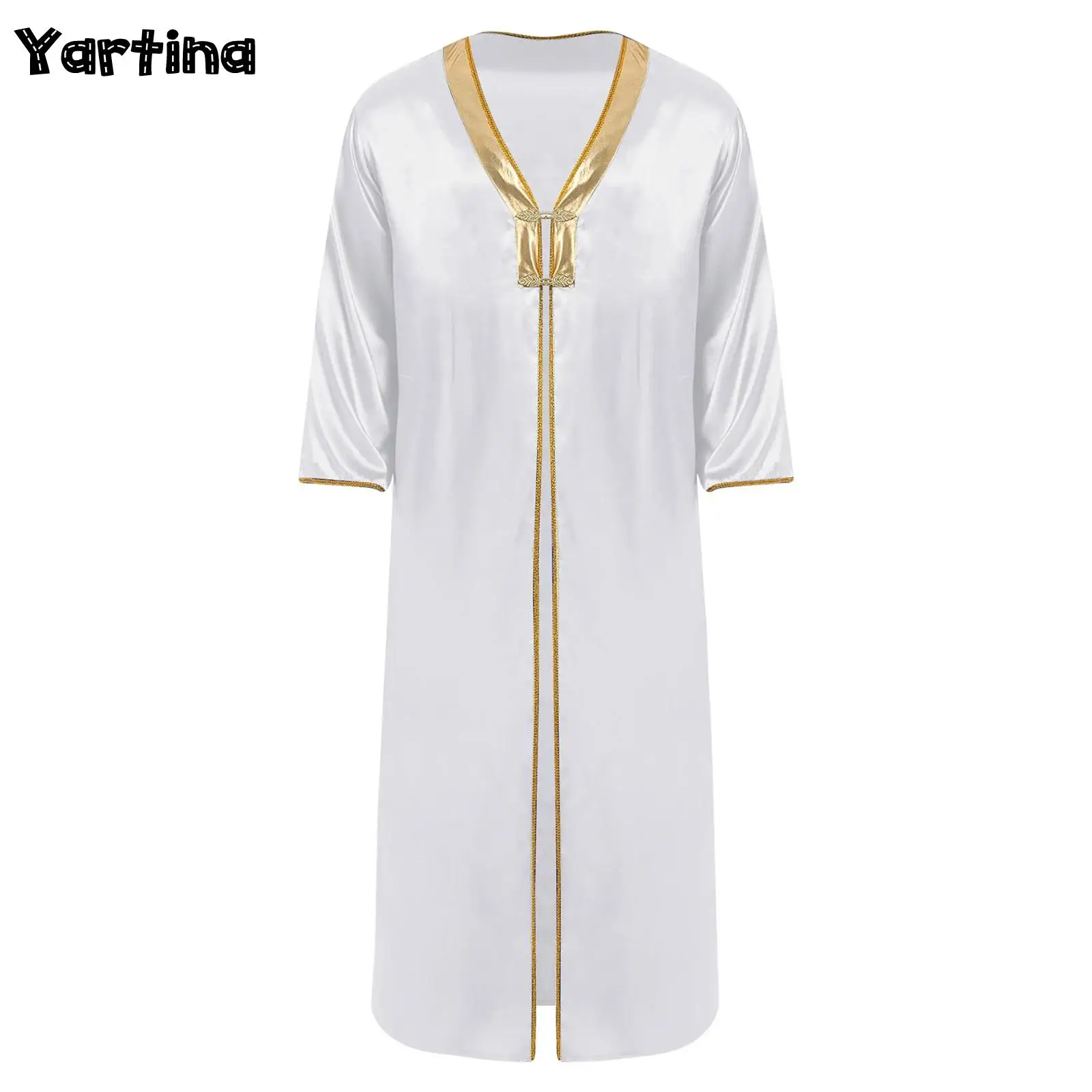 Mens Arab Satiny Long Robe Arabian Halloween Carnival Cosplay Costume Long Sleeve Metallic Shiny Gold Trim Retro Long Tunic Robe
Mens Arab Satiny Long Robe Arabian Halloween Carnival Cosplay Costume Long Sleeve Metallic Shiny Gold Trim Retro Long Tunic Robe