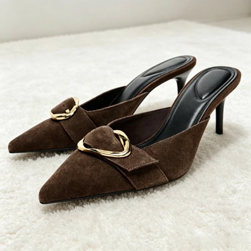 Brown Faux Suede Mule Sandals Women Luxury Metal Buckle Embellished Stiletto Slide Sandals Retro Party Dress Shoes Zapatos Mujer
Brown Faux Suede Mule Sandals Women Luxury Metal Buckle Embellished Stiletto Slide Sandals Retro Party Dress Shoes Zapatos Mujer