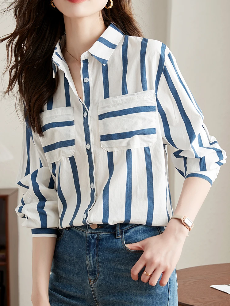 QOERLIN Stylish OL Striped Blouse Female 2023 Spring Fall Loose Casual Single-Breasted Tops Button Up Shirts Pocket Women Shirts
QOERLIN Stylish OL Striped Blouse Female 2023 Spring Fall Loose Casual Single-Breasted Tops Button Up Shirts Pocket Women Shirts