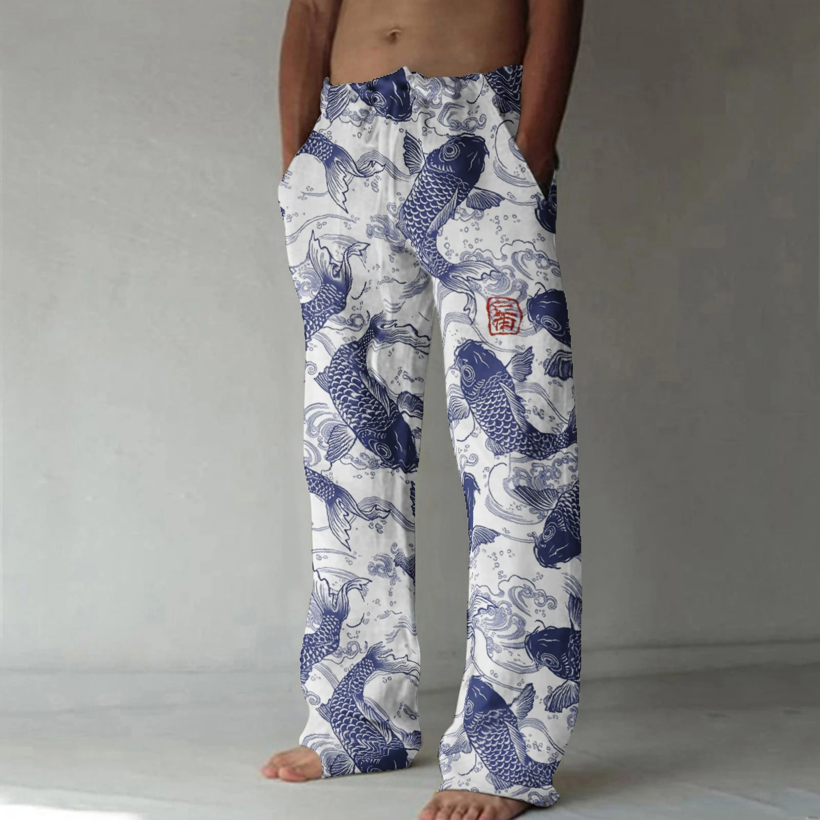 Men's Wide Leg Pants Traditional Koi Fish Print Drawstring Waist Trousers Loose Straight Sweatpants Chic Side Pocket Casual Pant
Men's Wide Leg Pants Traditional Koi Fish Print Drawstring Waist Trousers Loose Straight Sweatpants Chic Side Pocket Casual Pant