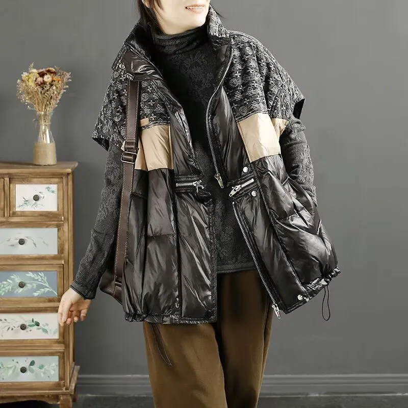 2025 Stand Up Collar Contrasting Down Vest Women's Short Loose and Fashionable White Duck Down Camisole Jacket
2025 Stand Up Collar Contrasting Down Vest Women's Short Loose and Fashionable White Duck Down Camisole Jacket