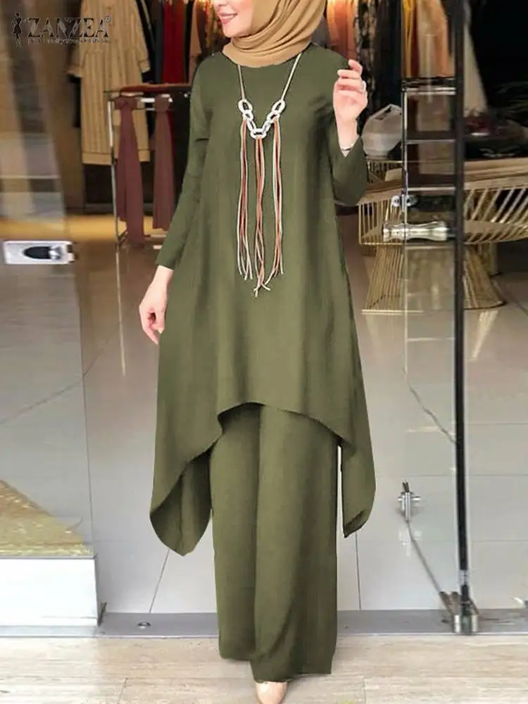 2023 ZANZEA Muslim Women Matching Sets Fashion Irregular Tops And Elastic Waist Pants Suit Turkey Kaftan Solid Islamic Clothing
2023 ZANZEA Muslim Women Matching Sets Fashion Irregular Tops And Elastic Waist Pants Suit Turkey Kaftan Solid Islamic Clothing