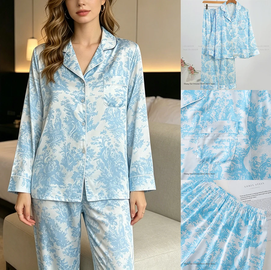 Elegant Silk Satin Womens Pajamas Set Homewear Print Flower Long Sleeve Trouser Pijamas Suit Sexy Lingerie Sleepwear Loungewear
Elegant Silk Satin Womens Pajamas Set Homewear Print Flower Long Sleeve Trouser Pijamas Suit Sexy Lingerie Sleepwear Loungewear