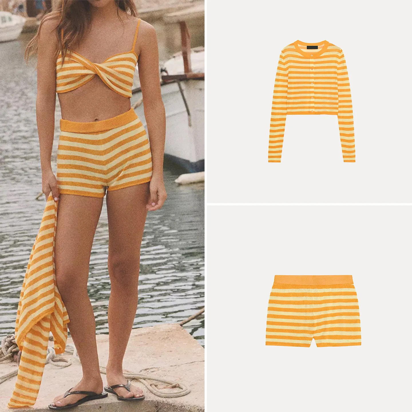 Women's Knitted Jacket Summer Fashion Set with Belted Shorts And Ruffle Strap Top Long Sleeve Three-piece Suit Zadata Brand
Women's Knitted Jacket Summer Fashion Set with Belted Shorts And Ruffle Strap Top Long Sleeve Three-piece Suit Zadata Brand