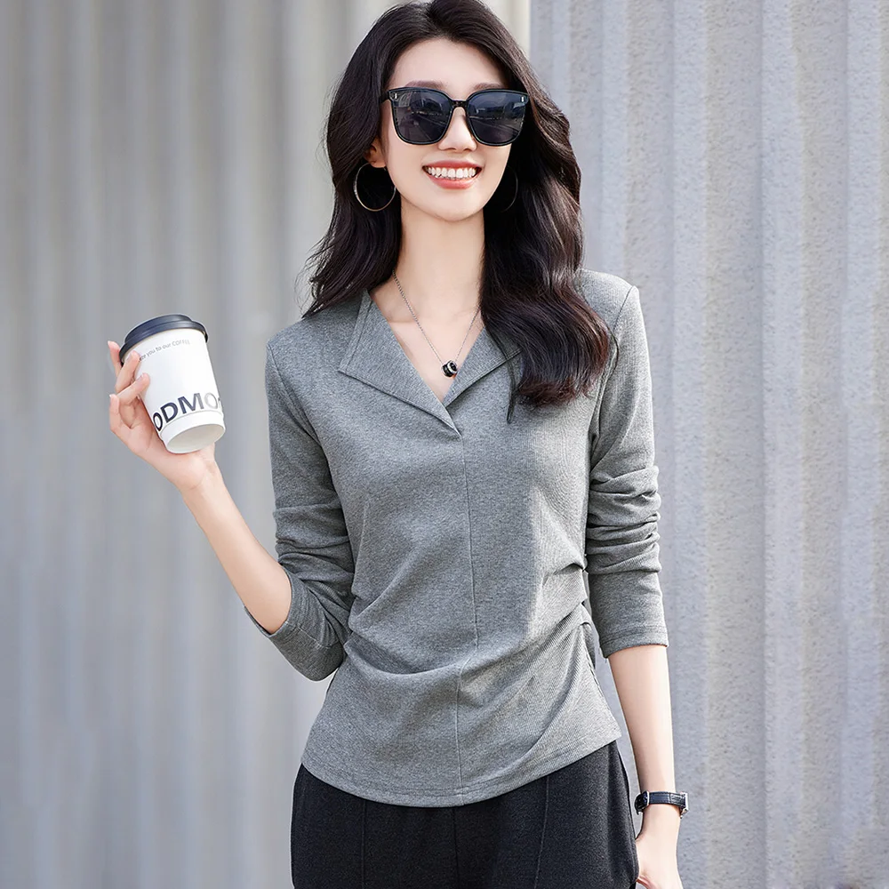 New Women Spring Summer Basic T-shirt Fashion Turn-down Collar Long Sleeve Folds Slim Tees Simplicity Casual Easy match T-shirt
New Women Spring Summer Basic T-shirt Fashion Turn-down Collar Long Sleeve Folds Slim Tees Simplicity Casual Easy match T-shirt