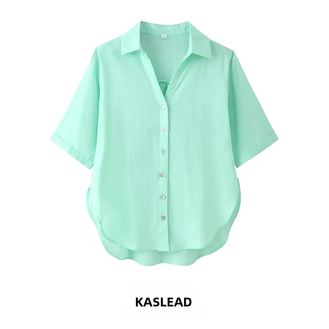 KASLEAD New Women's Fashion Simple Pure Color Lapel Mixed Fiber Loose Shirt Breathable Polyester Summer Short Sleeve Top
KASLEAD New Women's Fashion Simple Pure Color Lapel Mixed Fiber Loose Shirt Breathable Polyester Summer Short Sleeve Top
