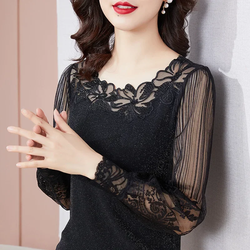 Elasticity Lace Tops, Sexy Hollow Out, Casual Fashion, Spring, Autumn Women's Long Sleeve Mesh Bottoming Shirt
Elasticity Lace Tops, Sexy Hollow Out, Casual Fashion, Spring, Autumn Women's Long Sleeve Mesh Bottoming Shirt
