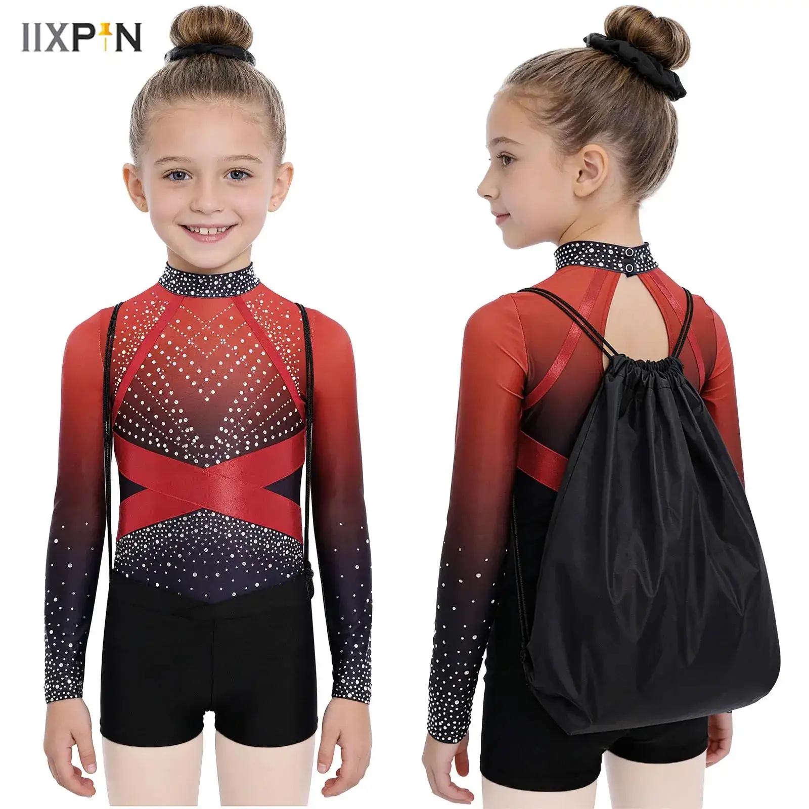 Girls Rhinestone Gymnastics Ballet Leotard Long Sleeve Bodysuit with Shorts Bag Athletic Figure Skating Competitions Dancewear
Girls Rhinestone Gymnastics Ballet Leotard Long Sleeve Bodysuit with Shorts Bag Athletic Figure Skating Competitions Dancewear
