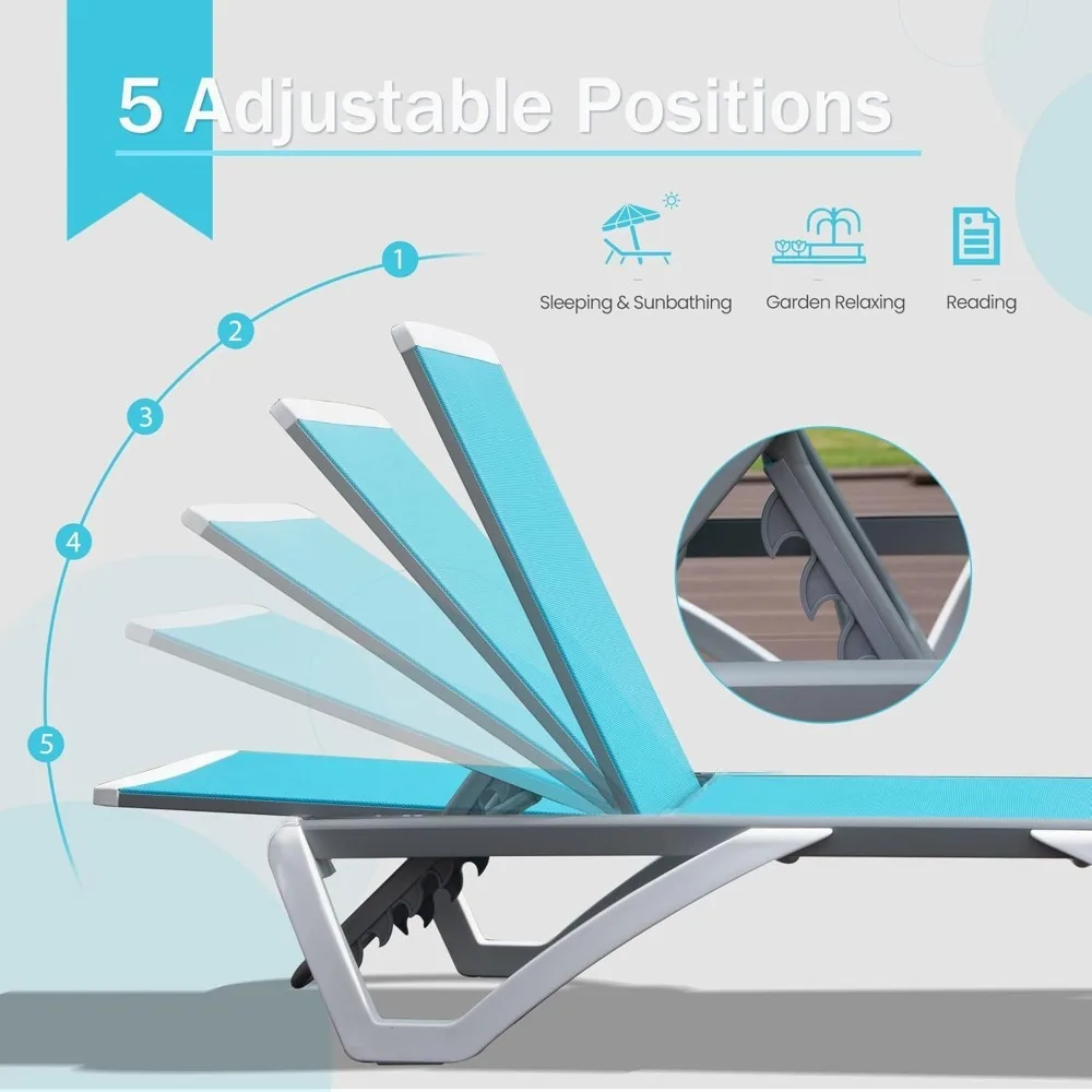 Outdoor Lounge Chair, Aluminum Lounge Chair for Outside with 5 Position Adjustable Backrest, Outdoor Chaise, Customized
Outdoor Lounge Chair, Aluminum Lounge Chair for Outside with 5 Position Adjustable Backrest, Outdoor Chaise, Customized