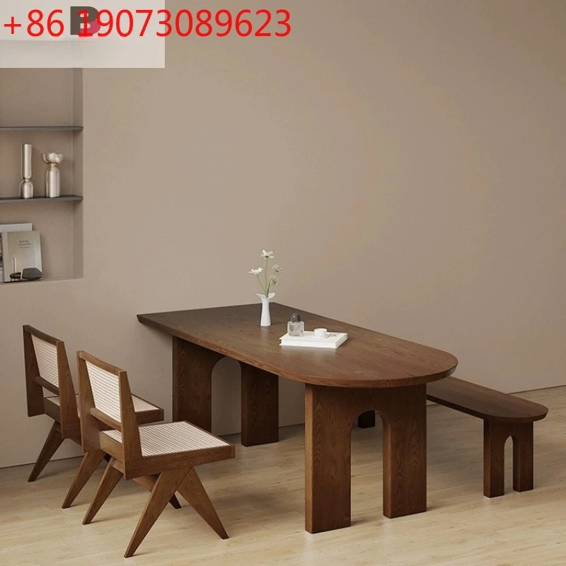 Medieval solid wood island dining table French semi-circular dining table against the wall Household dining table
Medieval solid wood island dining table French semi-circular dining table against the wall Household dining table