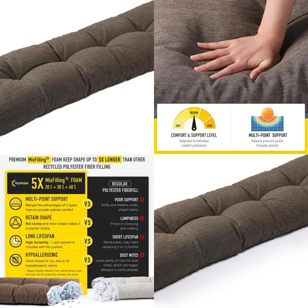 Non-Slip Tufted Memory Foam Bench Cushion, FadeShield & Water-Resistant, Thick Outdoor/Indoor Seat Pad, 59x16x4 inches, Heather
Non-Slip Tufted Memory Foam Bench Cushion, FadeShield & Water-Resistant, Thick Outdoor/Indoor Seat Pad, 59x16x4 inches, Heather