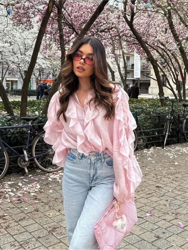 Chiffon T Shirt Tee Ruffles Blusas Long Sleeves Top Slim Solid Color Simple Style All-match Casual Vintage Temperament Commuting 
Chiffon T Shirt Tee Ruffles Blusas Long Sleeves Top Slim Solid Color Simple Style All-match Casual Vintage Temperament Commuting