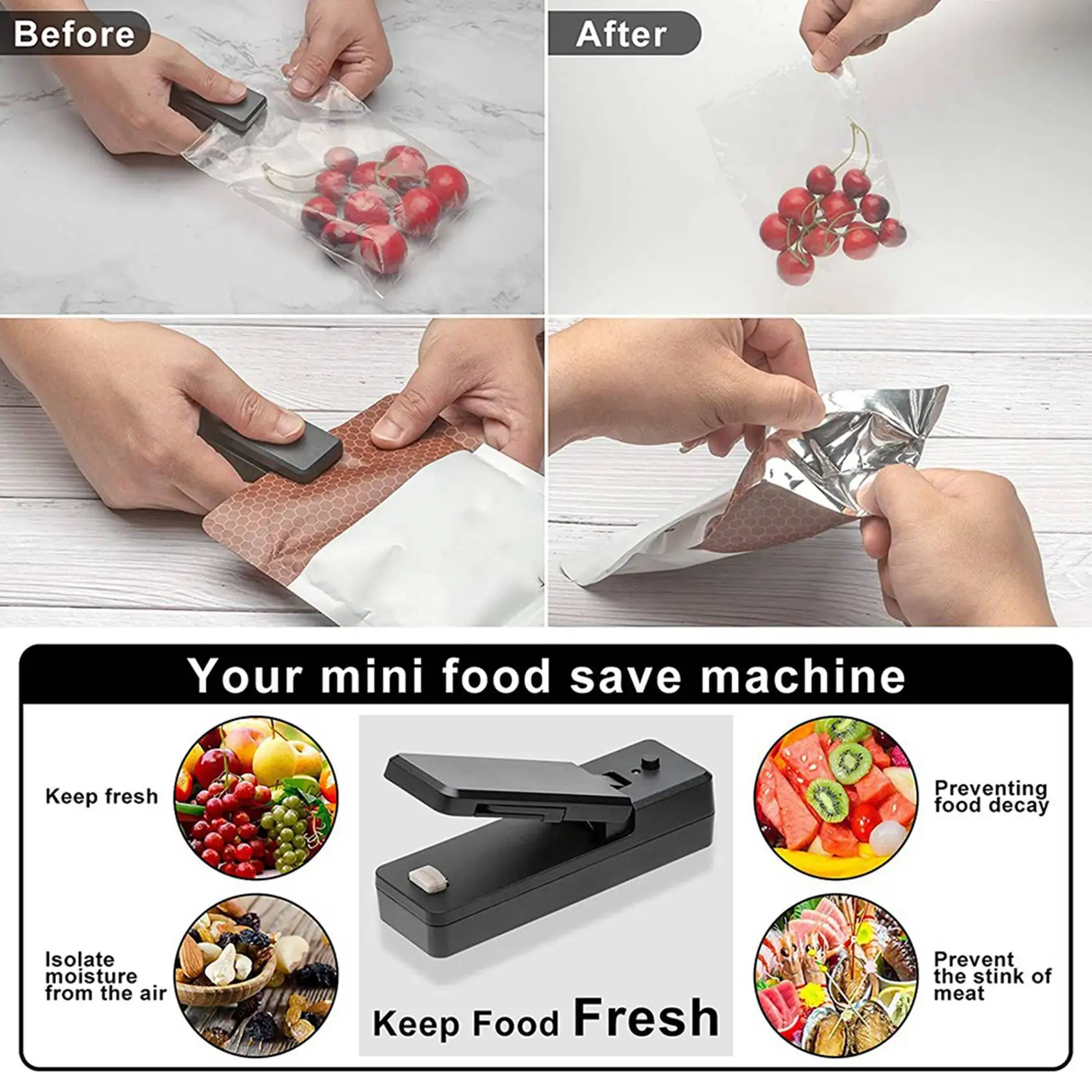 Mini Bag Sealer-2In1 Portable Rechargeable Handheld Vacuum Heat Sealers &Cutter For Plastic Bag Storage Food 2Pcs Black
Mini Bag Sealer-2In1 Portable Rechargeable Handheld Vacuum Heat Sealers &Cutter For Plastic Bag Storage Food 2Pcs Black