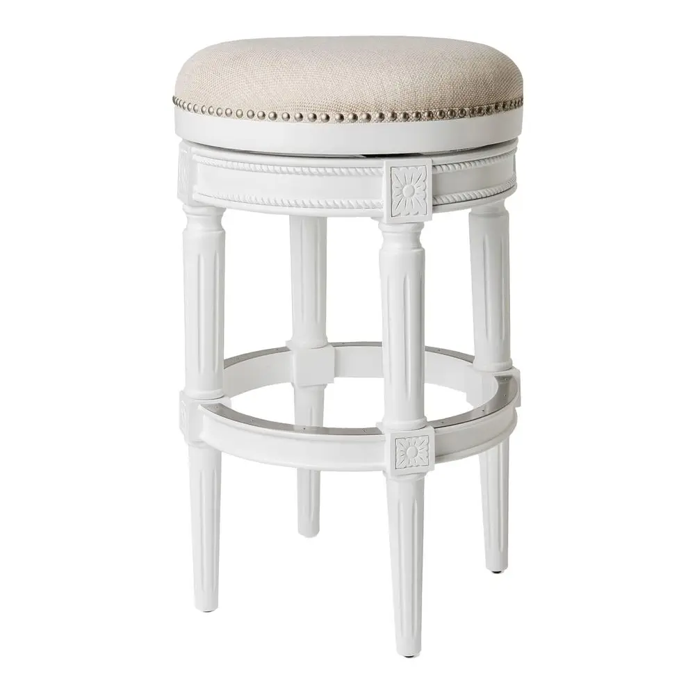 Pullman Wooden 180 Degree Swivel Backless 30 H Bar Stool Kitchen Chair with Nailhead Trim, Alabaster White Finish and Cream Fab
Pullman Wooden 180 Degree Swivel Backless 30 H Bar Stool Kitchen Chair with Nailhead Trim, Alabaster White Finish and Cream Fab