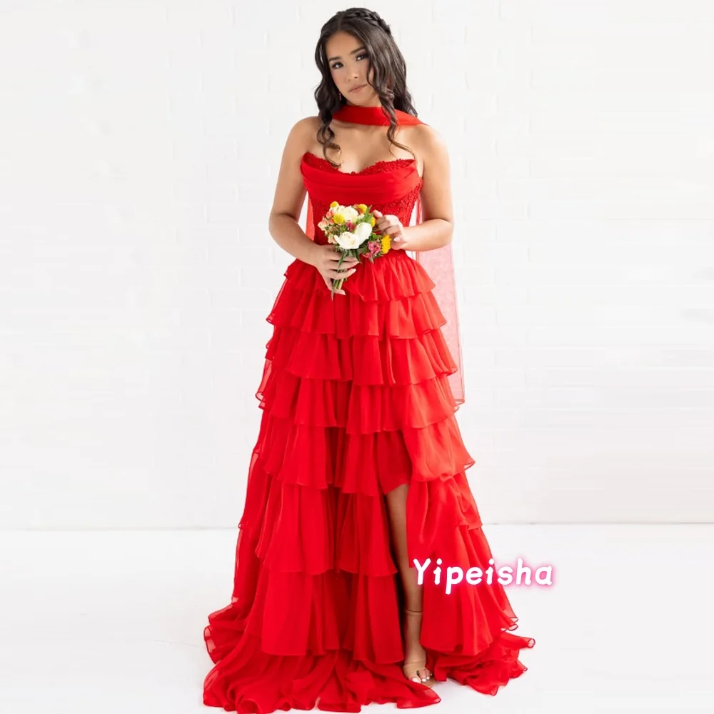 Customized Sexy A-Line Evening Dress Lace Appliques Sequin Strapless Ruffles Sleeveless Wedding Guest Dress Prom Dresses
Customized Sexy A-Line Evening Dress Lace Appliques Sequin Strapless Ruffles Sleeveless Wedding Guest Dress Prom Dresses