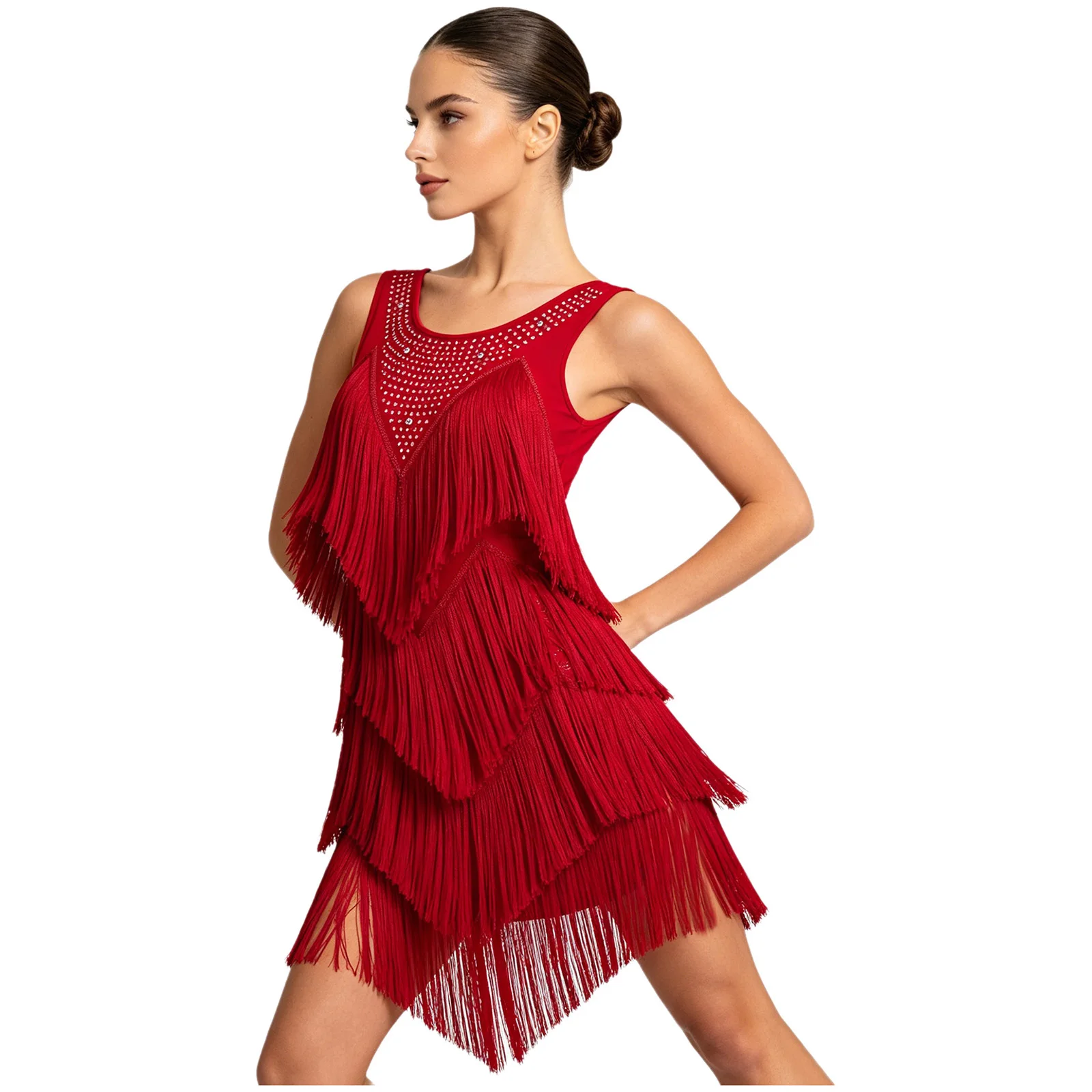 Women Sleeveless Fringed 1920s Flapper Cocktail Party Dress Tiered Tassel Irregular Hem Bodycon Dress for Latin Cha-cha Proms
Women Sleeveless Fringed 1920s Flapper Cocktail Party Dress Tiered Tassel Irregular Hem Bodycon Dress for Latin Cha-cha Proms