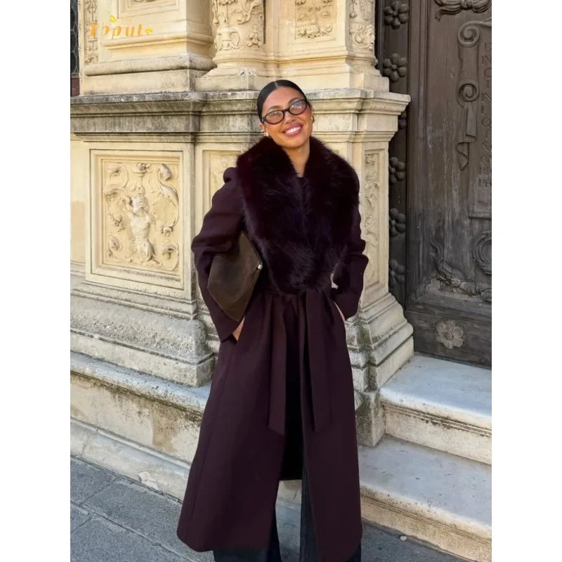 Элегантное шерстяное пальто с меховым воротником, женское, с V-образным вырезом, длинными рукавами, на шнуровке, свободного кроя, для повседневной носки и прогулок
Элегантное шерстяное пальто с меховым воротником, женское, с V-образным вырезом, длинными рукавами, на шнуровке, свободного кроя, для повседневной носки и прогулок