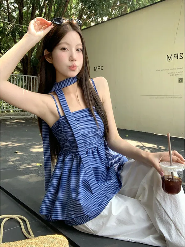 Sweet And Spicy Plaid Pleated Strap Vest Women's Summer Top Korean Style High Waist Design Sleeveless Korean Fashion
Sweet And Spicy Plaid Pleated Strap Vest Women's Summer Top Korean Style High Waist Design Sleeveless Korean Fashion