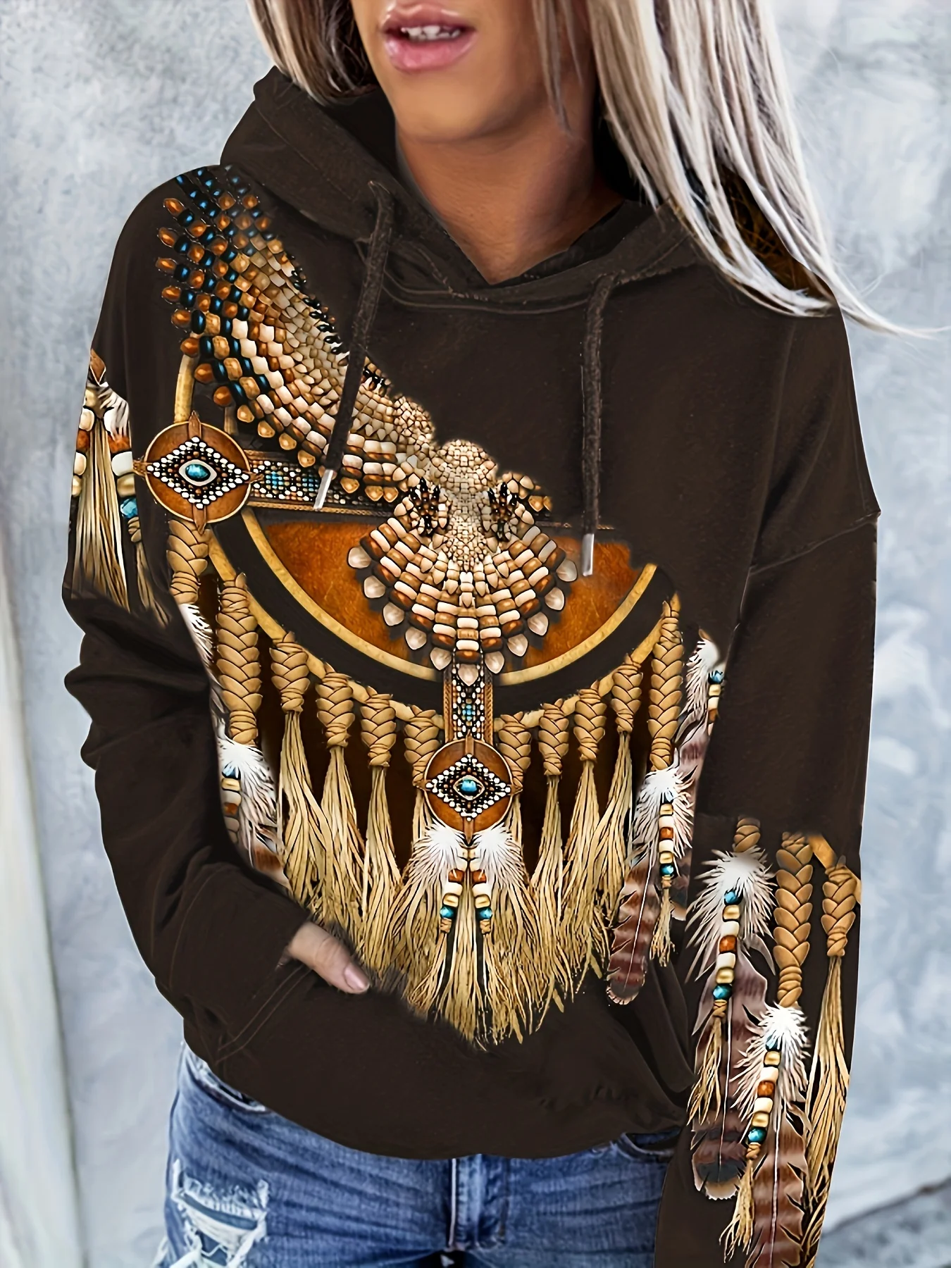 Women's casual fashion round neck pullover hoodie Western ethnic style retro print women's top hoodie
Women's casual fashion round neck pullover hoodie Western ethnic style retro print women's top hoodie
