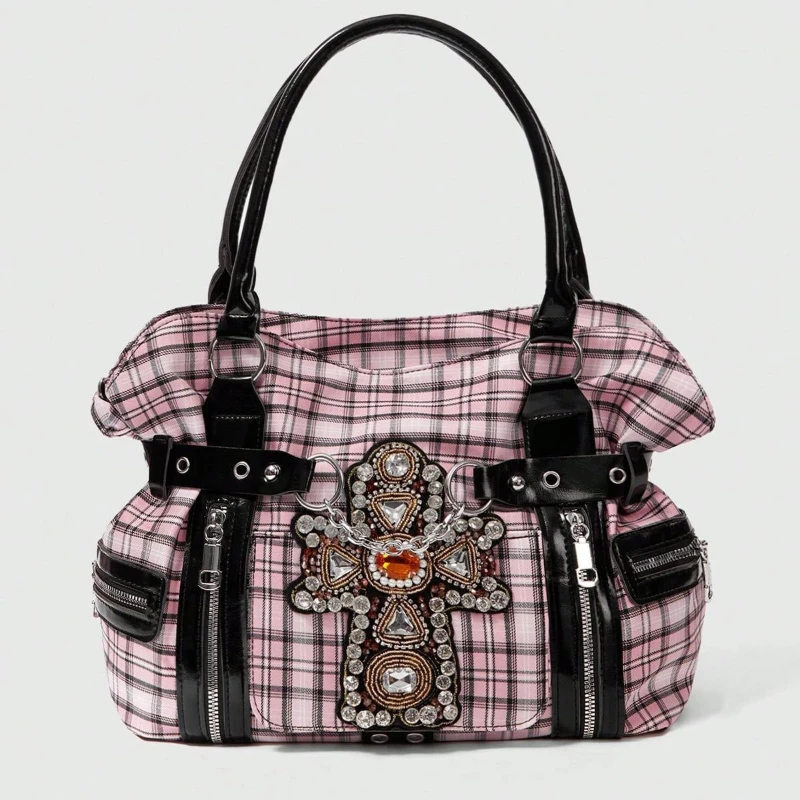 Y2k Bags For Women New In Original Design Punk Gothic Plaid Canvas Tote Bag Large Capacity Multi-pocket Streetwear Shoulder Bag
Y2k Bags For Women New In Original Design Punk Gothic Plaid Canvas Tote Bag Large Capacity Multi-pocket Streetwear Shoulder Bag