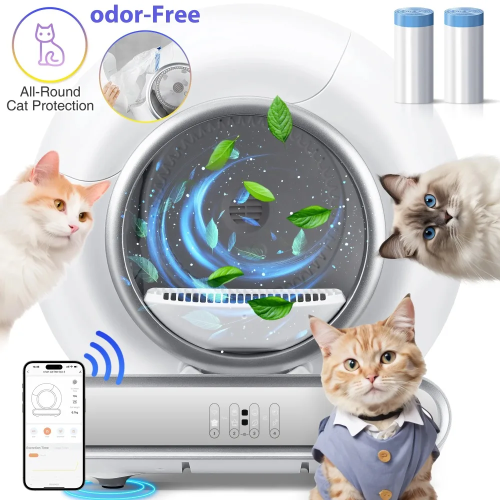 Self Cleaning Litter Box, 65 L+9L Automatic Cat Litter Box Self Cleaning,with Safety Protection, App Control,2 Roll Garbage Bags
Self Cleaning Litter Box, 65 L+9L Automatic Cat Litter Box Self Cleaning,with Safety Protection, App Control,2 Roll Garbage Bags