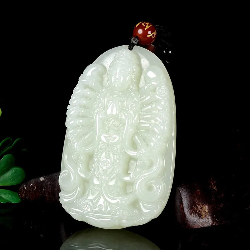 Fine Jewelry Natural Hetian Nephrite Jade White Jade Thousand Handed Guanyin Bodhisattva Jade Pendant for Men
Fine Jewelry Natural Hetian Nephrite Jade White Jade Thousand Handed Guanyin Bodhisattva Jade Pendant for Men
