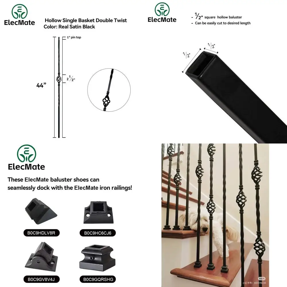 10-Pack Satin Black Hollow Half-Inch Square Metal Balusters for Double Staircase
10-Pack Satin Black Hollow Half-Inch Square Metal Balusters for Double Staircase