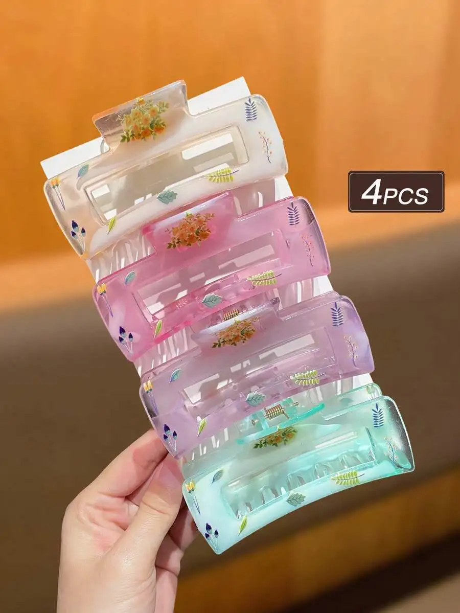 Floral Print Acrylic Hair Claws Set Of 4 For Women, Strong Grip Rectangle Claw Clips For Thick Or Thin Hair
Floral Print Acrylic Hair Claws Set Of 4 For Women, Strong Grip Rectangle Claw Clips For Thick Or Thin Hair