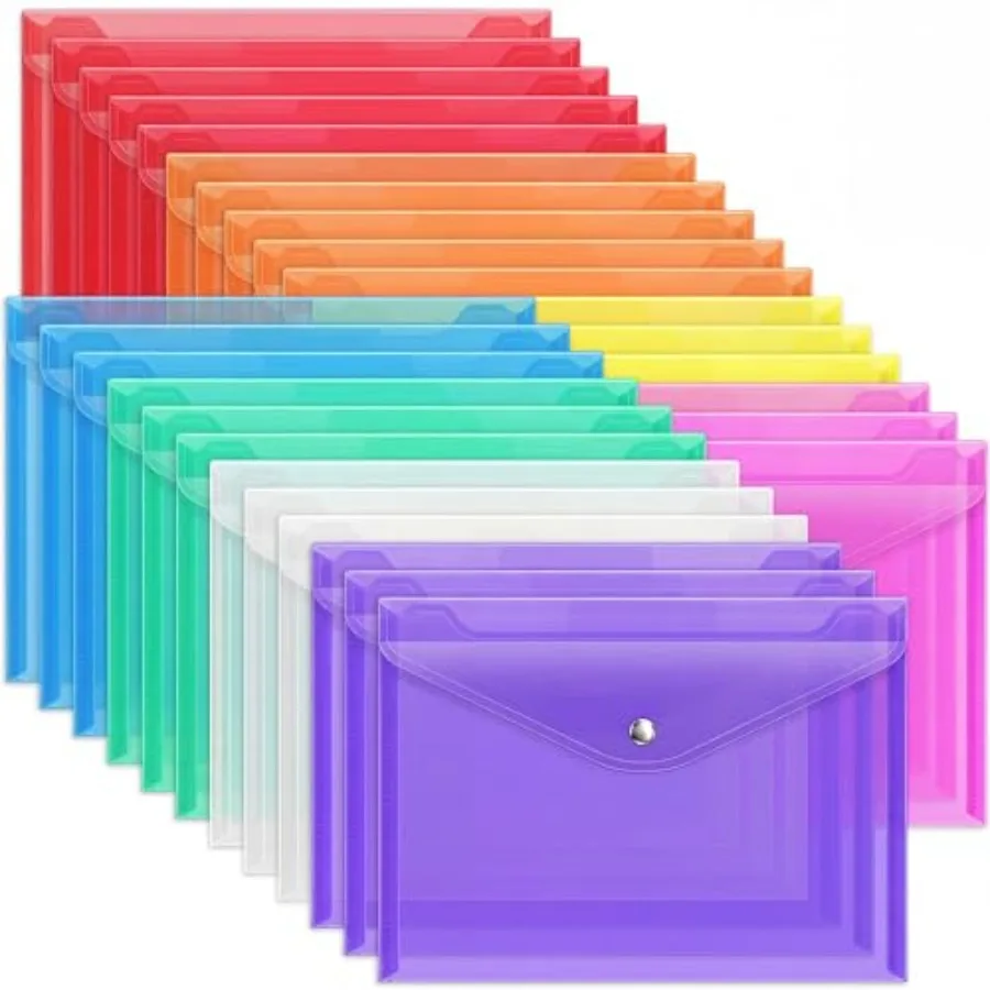 Plastic Envelopes, Plastic Folders for Documents, Poly Folders with Snap Closure, 8 Colors, A4 Size, Letter Size, for School an
Plastic Envelopes, Plastic Folders for Documents, Poly Folders with Snap Closure, 8 Colors, A4 Size, Letter Size, for School an