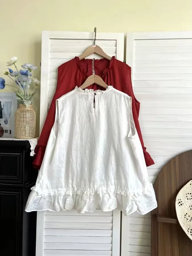 Summer Large Size Women's Linen Vest Pure Color Splice Bell Sleeveless Top a Version Casual round Neck Regular Length
Summer Large Size Women's Linen Vest Pure Color Splice Bell Sleeveless Top a Version Casual round Neck Regular Length