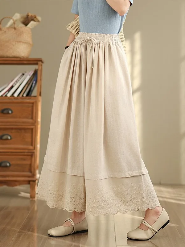 Spring Summer Lace Splicing Color Wide Leg Pants Elastic Waist Casual Trousers Hollow out Large Size Women's Clothing
Spring Summer Lace Splicing Color Wide Leg Pants Elastic Waist Casual Trousers Hollow out Large Size Women's Clothing