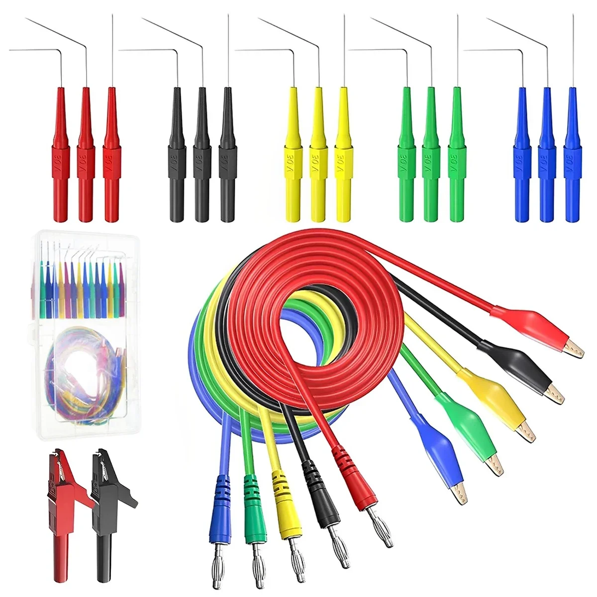 22Pcs Back Probe Kit 4mm Banana Plug Alligator Clip Kit with 3 Angles Back Probe Pins Automotive Test Leads Wire Piercing Probes
22Pcs Back Probe Kit 4mm Banana Plug Alligator Clip Kit with 3 Angles Back Probe Pins Automotive Test Leads Wire Piercing Probes