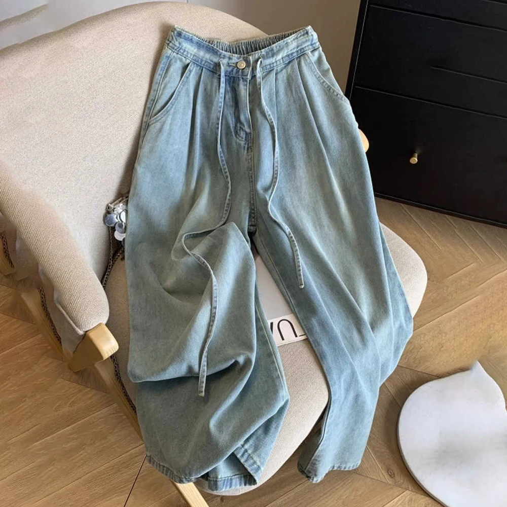 Soft Hight Waist Women Jeans Spring Summer Elastic Wasit Drawstring Wide Leg Thin Denim Pants Casual Loose Trousers
Soft Hight Waist Women Jeans Spring Summer Elastic Wasit Drawstring Wide Leg Thin Denim Pants Casual Loose Trousers