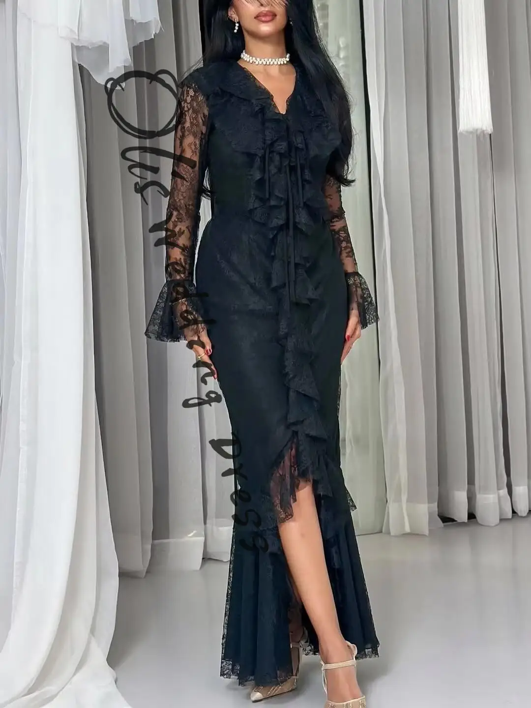 customized Elegant Mermaid Long Sleeves Prom Dresses V Neck Floor Length Party Dresses Pleated Lace Formal Evening Dresses
customized Elegant Mermaid Long Sleeves Prom Dresses V Neck Floor Length Party Dresses Pleated Lace Formal Evening Dresses