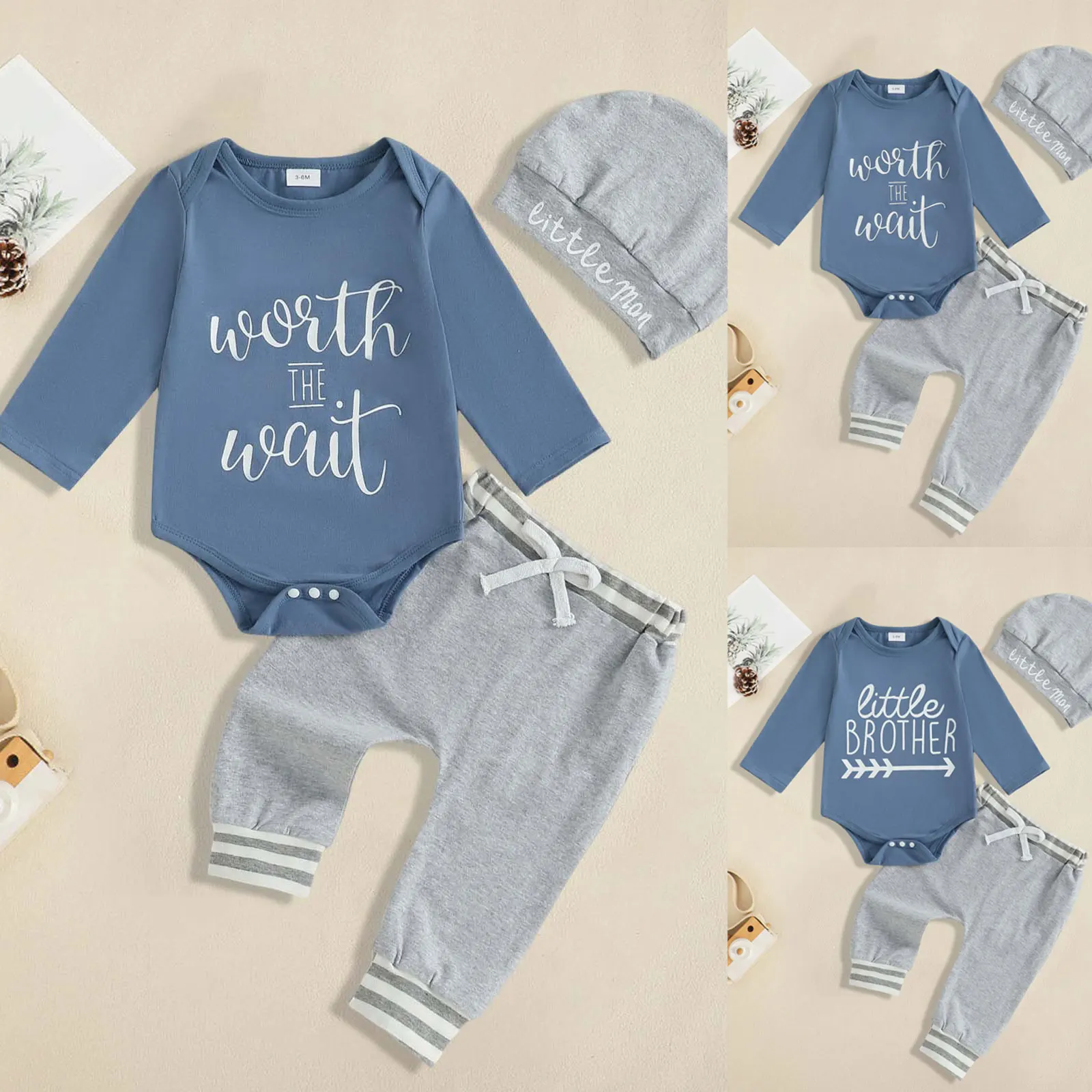 Baby Boy Autumn Spring Romper Sets Letter Printed Long Sleeve Bodysuit Pants And Hat Three Piece Set Infant Toddler Outfit Suit
Baby Boy Autumn Spring Romper Sets Letter Printed Long Sleeve Bodysuit Pants And Hat Three Piece Set Infant Toddler Outfit Suit