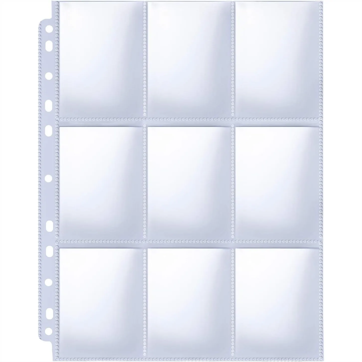 Trading Card Sleeve Pages 100 Pack, 9 Pocket Album Pages with 11 Holes for 3 Ring Binder, Top Loading Card Protectors for Sports
Trading Card Sleeve Pages 100 Pack, 9 Pocket Album Pages with 11 Holes for 3 Ring Binder, Top Loading Card Protectors for Sports