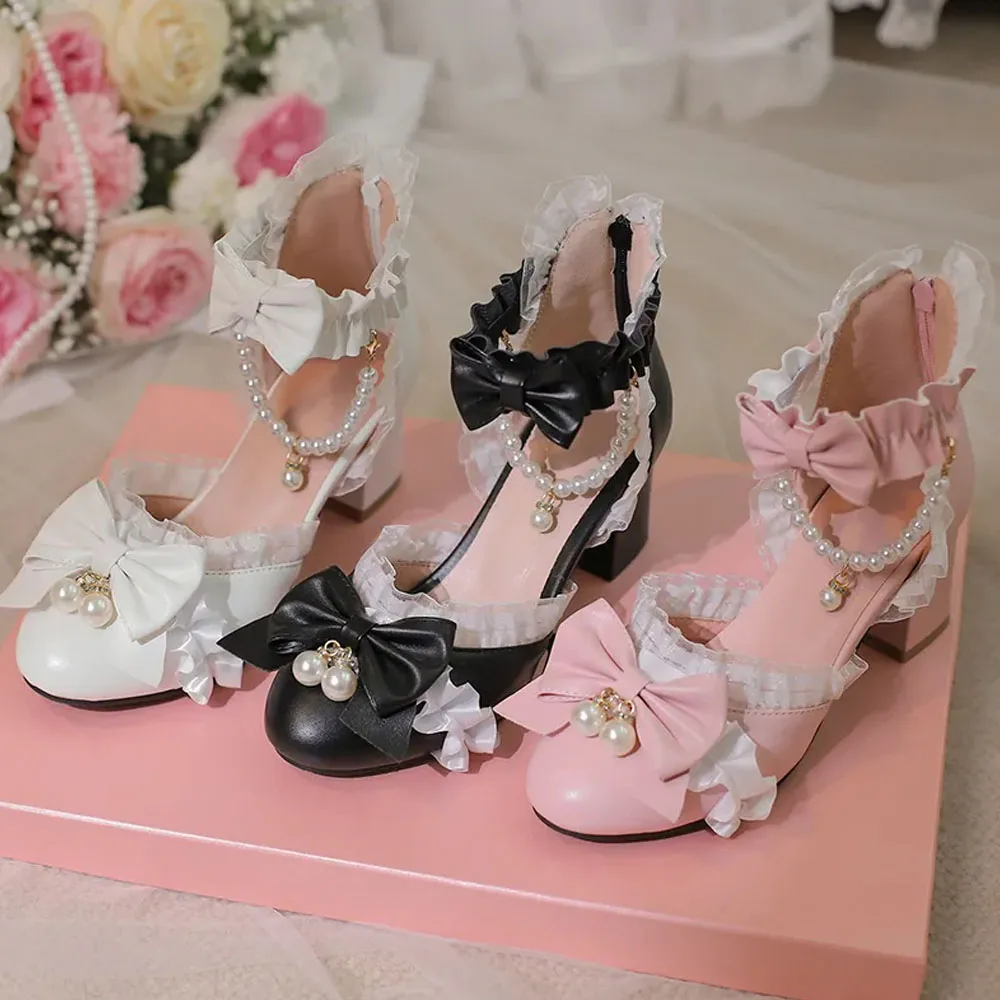 Sweet Girls Lolita High Heels with Ruffles Bowknot Lace Pearl, Mary Jane Princess Shoes, Wedding Party, Sissy Cosplay
Sweet Girls Lolita High Heels with Ruffles Bowknot Lace Pearl, Mary Jane Princess Shoes, Wedding Party, Sissy Cosplay