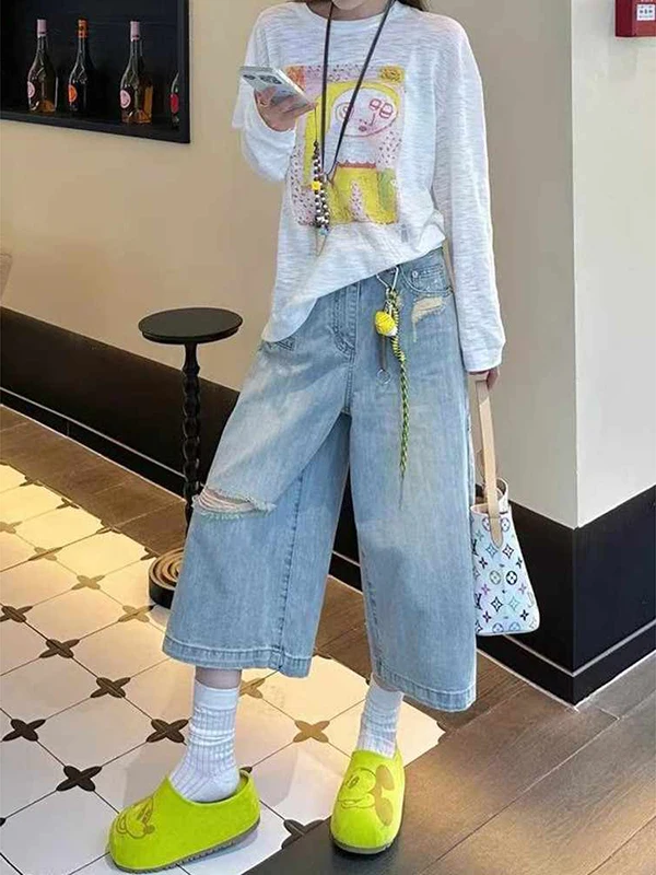 Fashion High Waist Wide Leg Jeans Women's Spring Design Hole Seven-Length Denim Pants Commute Style Casual Loose Fit
Fashion High Waist Wide Leg Jeans Women's Spring Design Hole Seven-Length Denim Pants Commute Style Casual Loose Fit