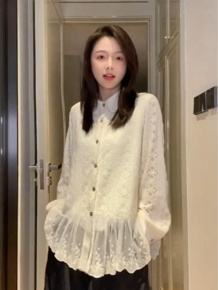 Elegant Long Sleeve Neck Lace Blouse Women's Autumn Winter Loose Fit Slimming Top Commute Style Comfortable Cotton Blend
Elegant Long Sleeve Neck Lace Blouse Women's Autumn Winter Loose Fit Slimming Top Commute Style Comfortable Cotton Blend