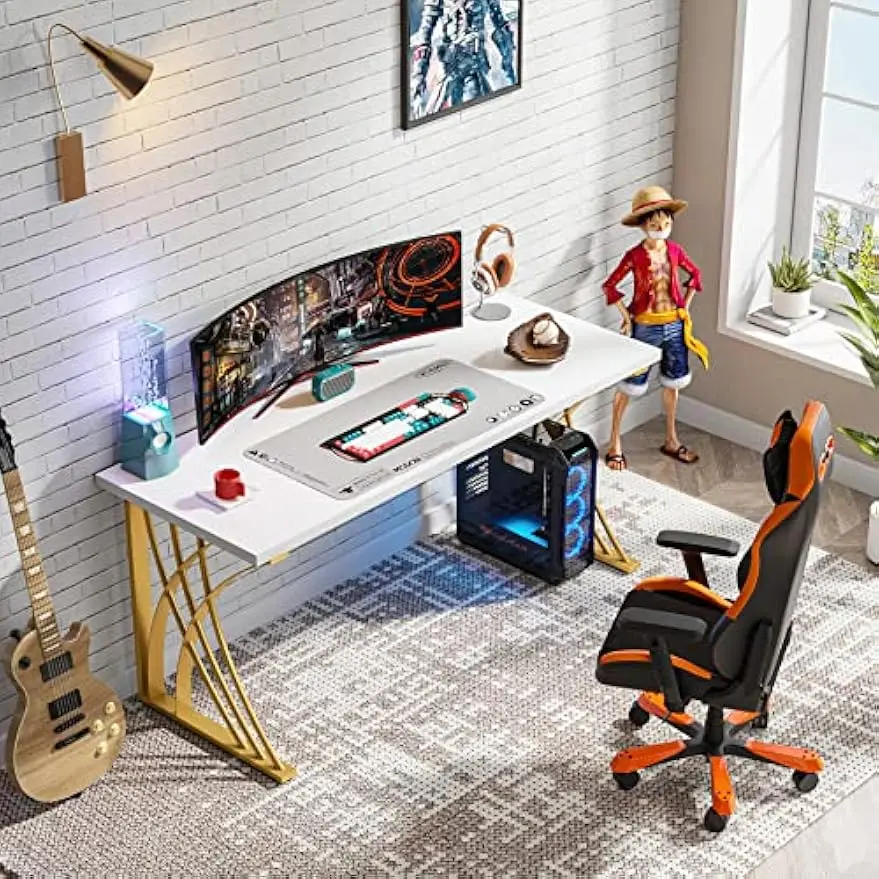 55’’ Large Modern Computer Desk, White & Gold Luxury Laptop PC Student Table, Sturdy Writing Workstation for Home & Office
55’’ Large Modern Computer Desk, White & Gold Luxury Laptop PC Student Table, Sturdy Writing Workstation for Home & Office