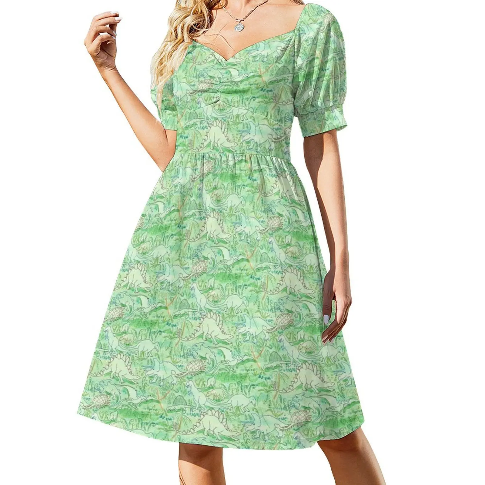 Dinosaurs in Primeval Jungle in Green Blue and Brown Short-Sleeved Dress luxury women's party dress evening prom women dress
Dinosaurs in Primeval Jungle in Green Blue and Brown Short-Sleeved Dress luxury women's party dress evening prom women dress