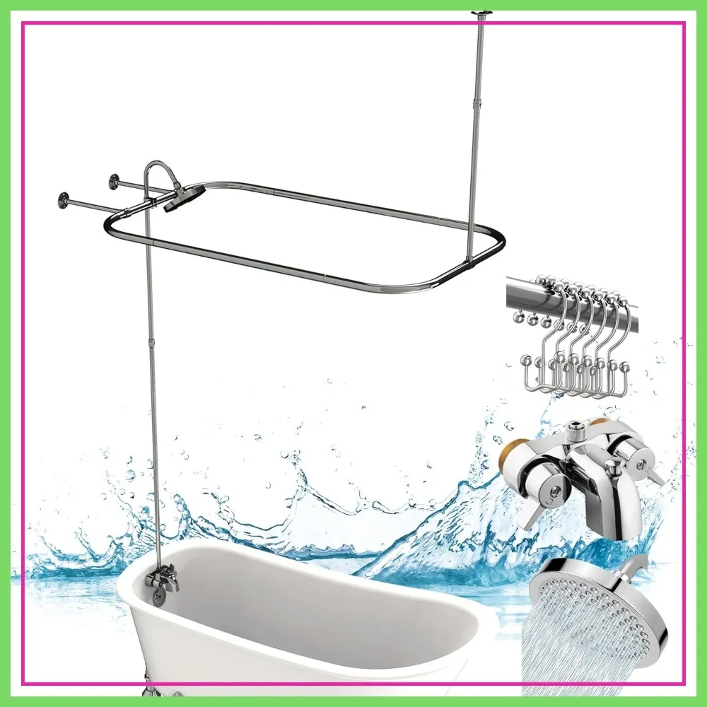 Clawfoot Tub Shower Kit with Diverter Faucet & 48"x27" Curtain Rod, Chrome Plated
Clawfoot Tub Shower Kit with Diverter Faucet & 48"x27" Curtain Rod, Chrome Plated
